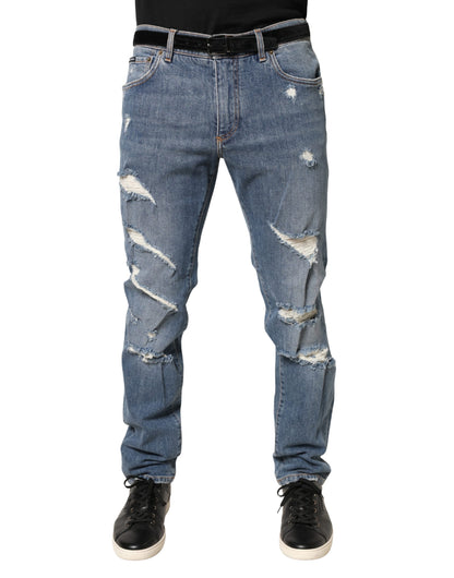 Jean en denim de coton bleu délavé coupe slim Dolce &amp; Gabbana