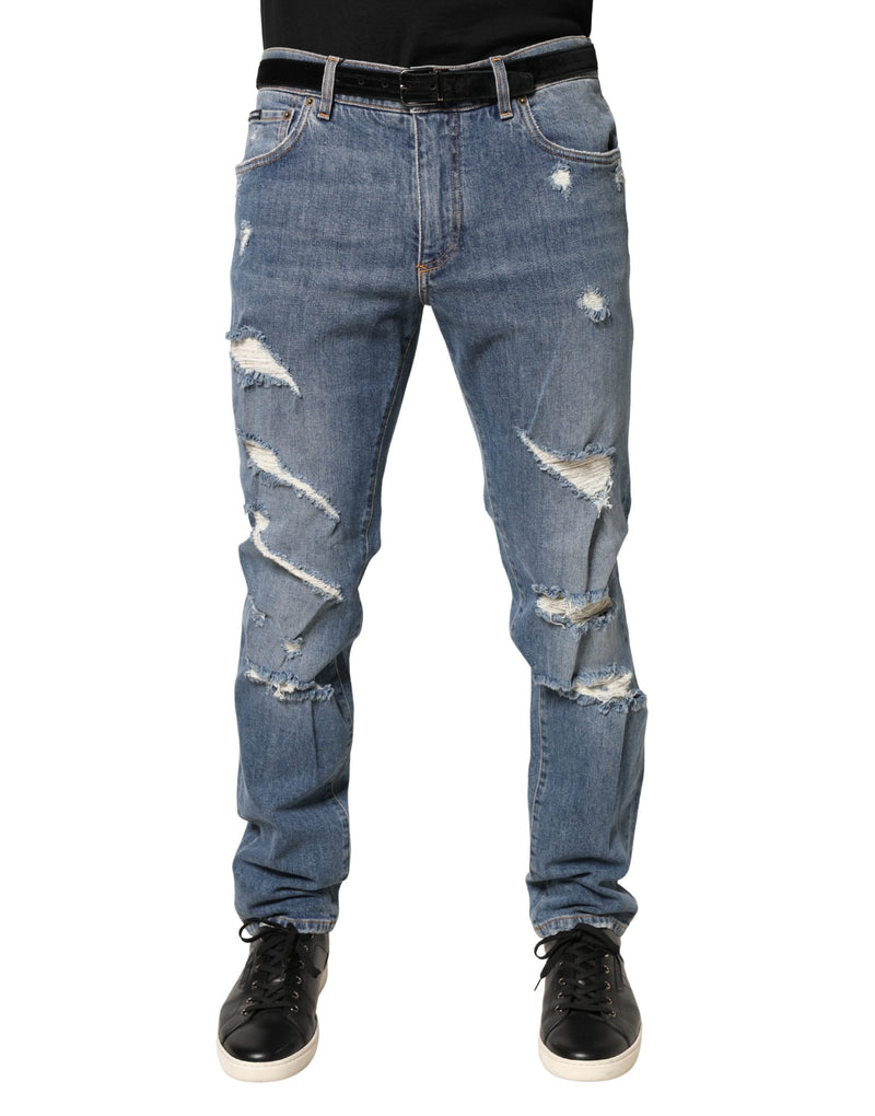 Jean en denim de coton bleu délavé coupe slim Dolce &amp; Gabbana