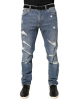 Jean en denim de coton bleu délavé coupe slim Dolce &amp; Gabbana