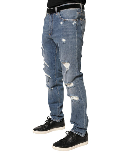 Jean en denim de coton bleu délavé coupe slim Dolce &amp; Gabbana