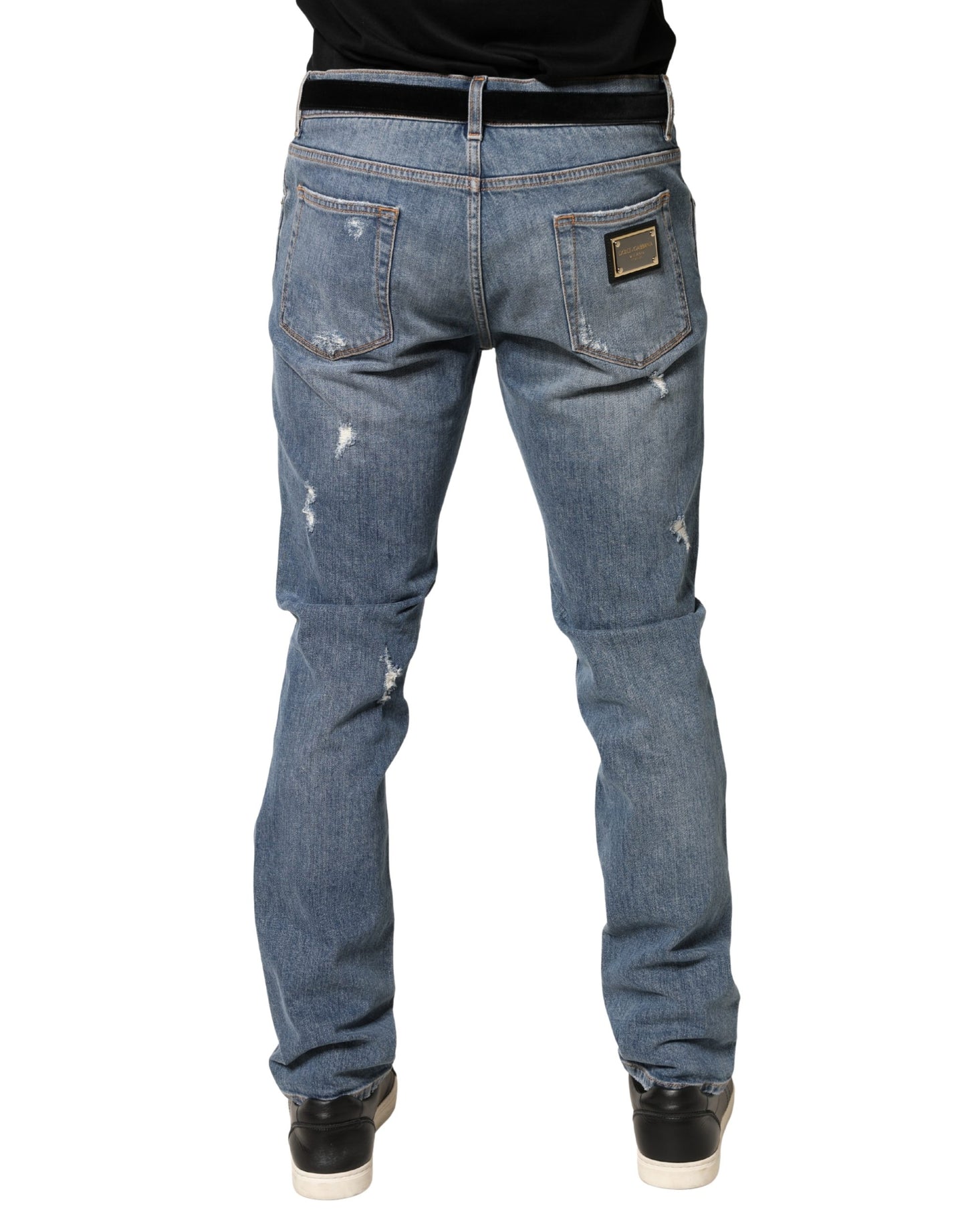 Jean en denim de coton bleu délavé coupe slim Dolce &amp; Gabbana