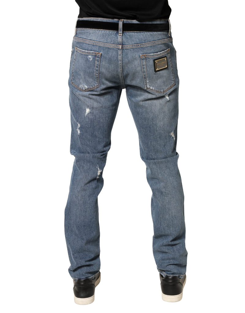 Jean en denim de coton bleu délavé coupe slim Dolce &amp; Gabbana