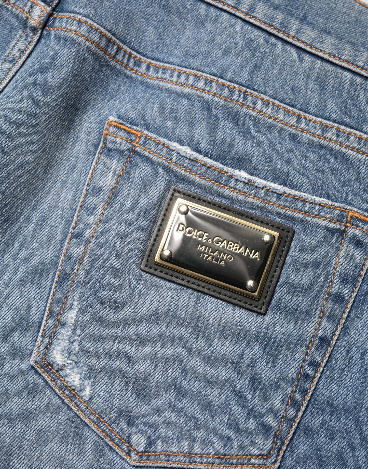 Jean en denim de coton bleu délavé coupe slim Dolce &amp; Gabbana
