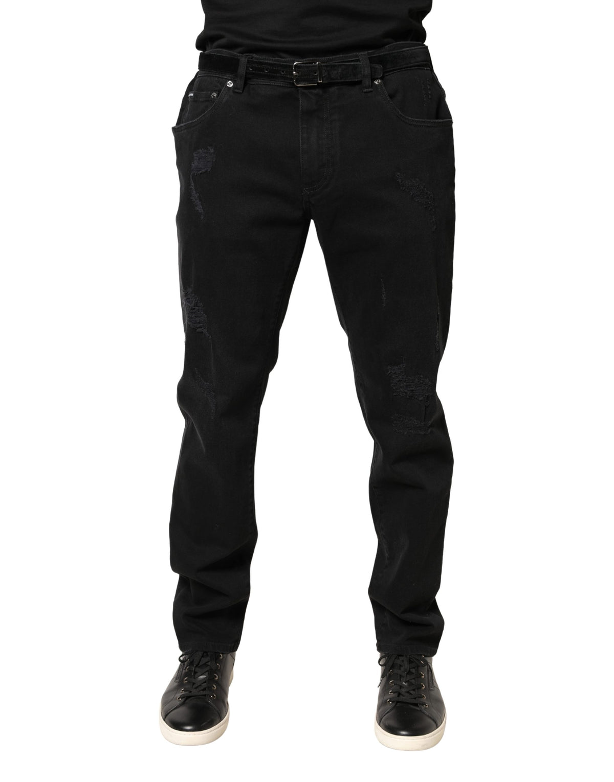 Jean skinny en coton noir déchiré Dolce &amp; Gabbana
