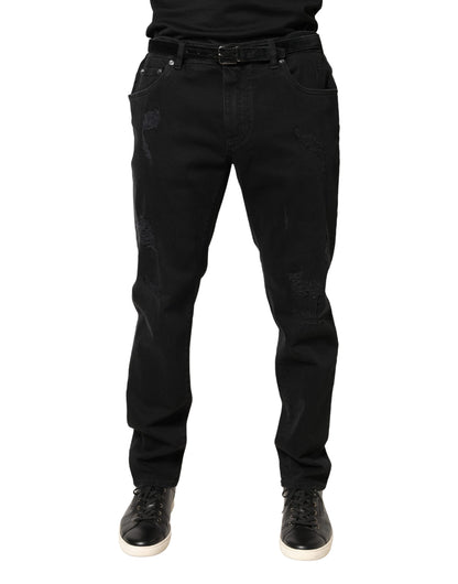 Jean skinny en coton noir déchiré Dolce &amp; Gabbana