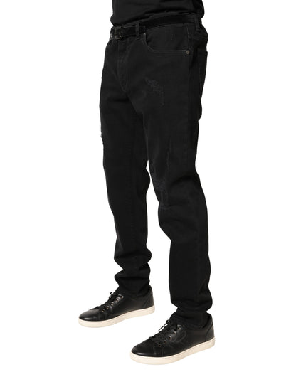 Jean skinny en coton noir déchiré Dolce &amp; Gabbana