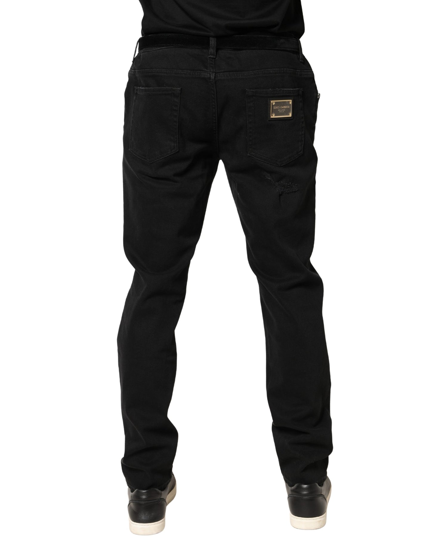 Jean skinny en coton noir déchiré Dolce &amp; Gabbana