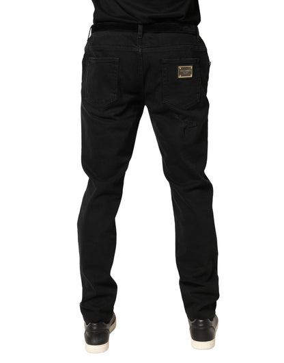 Jean skinny en coton noir déchiré Dolce &amp; Gabbana