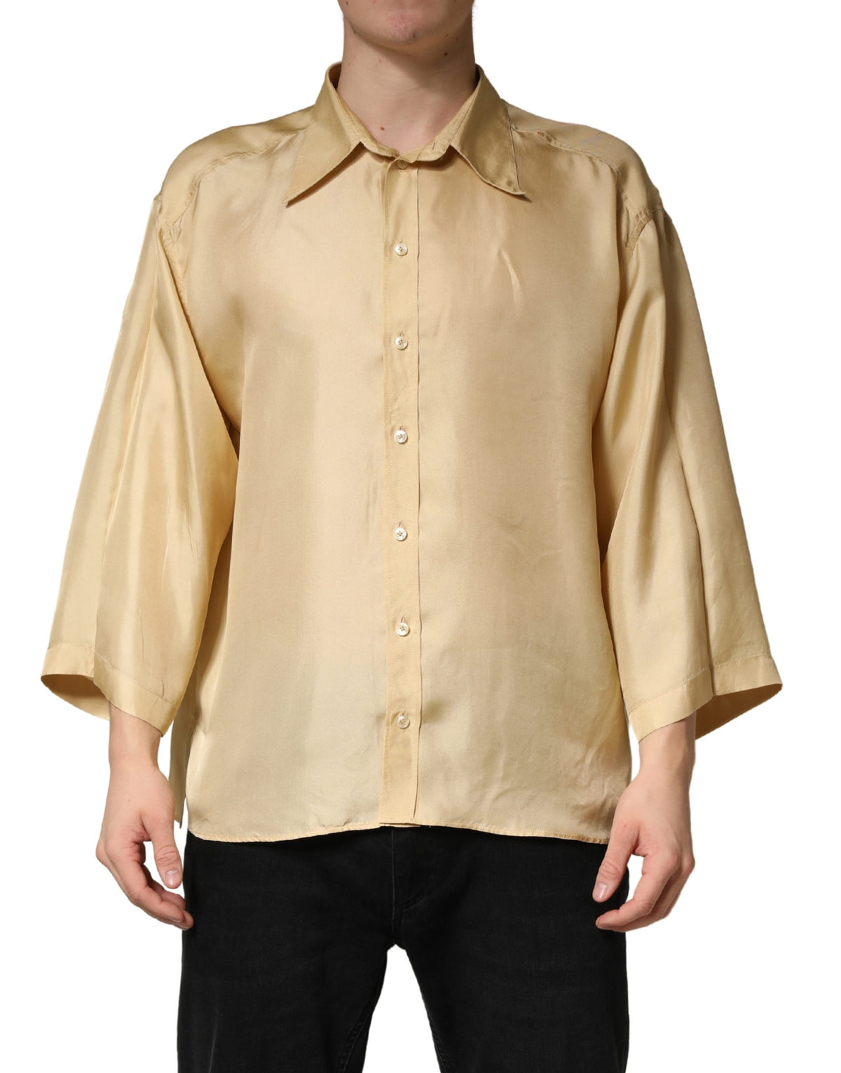 Chemise oversize Dolce &amp; Gabbana jaune en soie à boutons pour homme