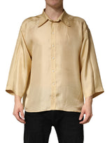 Chemise oversize Dolce &amp; Gabbana jaune en soie à boutons pour homme