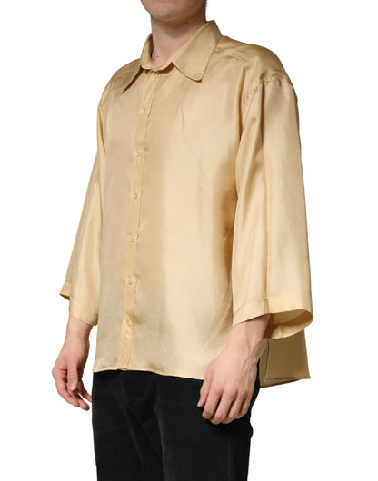 Chemise oversize Dolce &amp; Gabbana jaune en soie à boutons pour homme