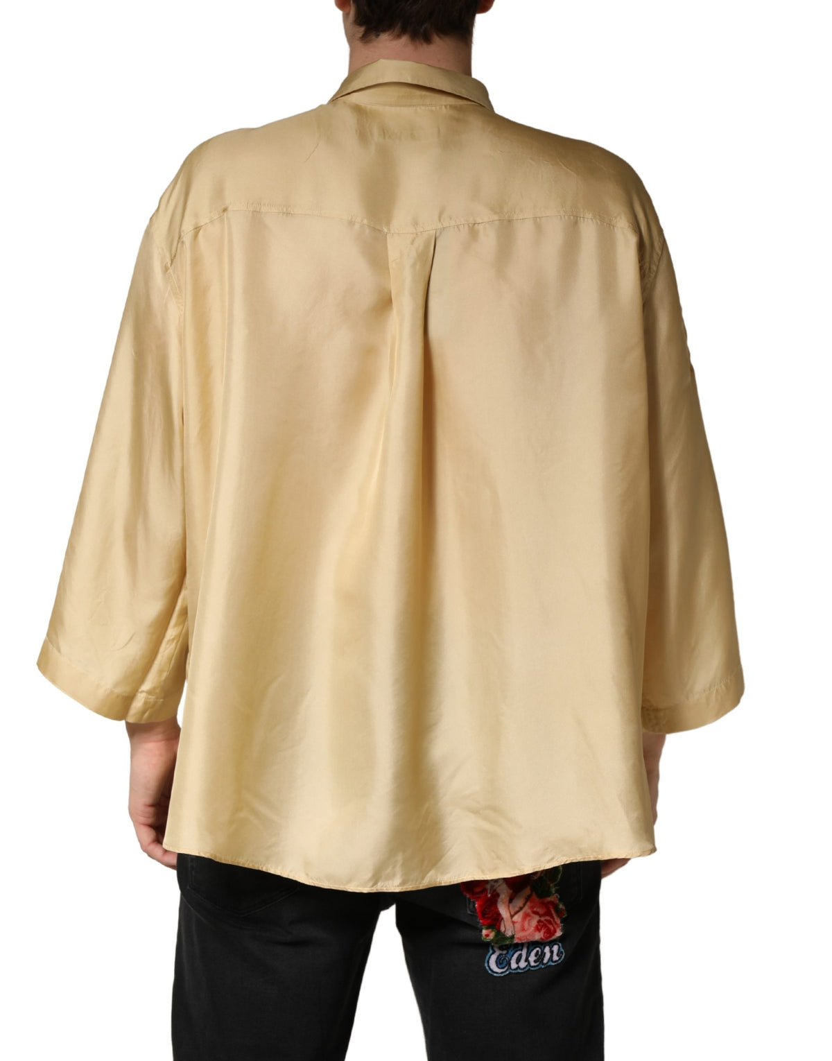 Chemise oversize Dolce &amp; Gabbana jaune en soie à boutons pour homme