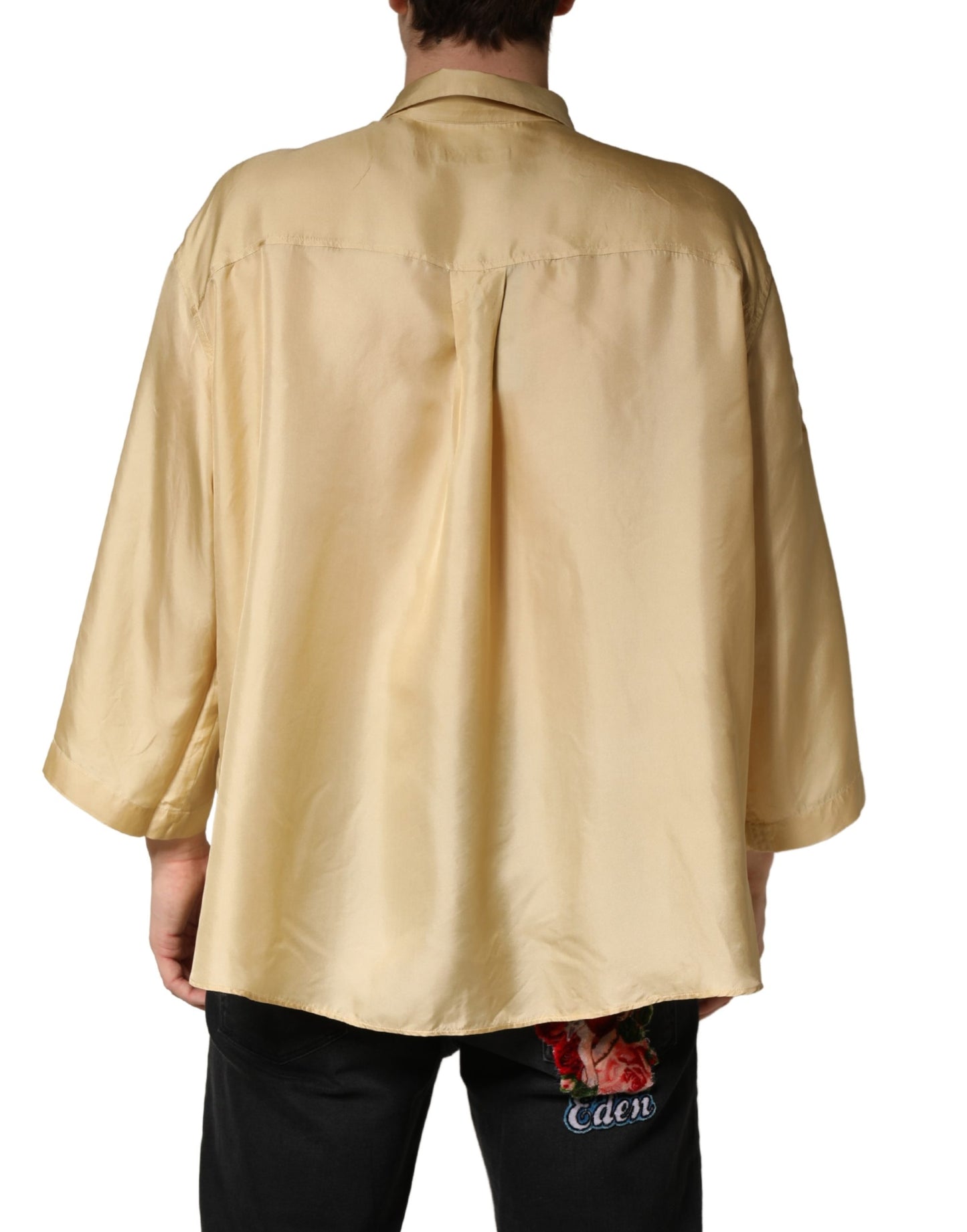 Chemise oversize Dolce &amp; Gabbana jaune en soie à boutons pour homme