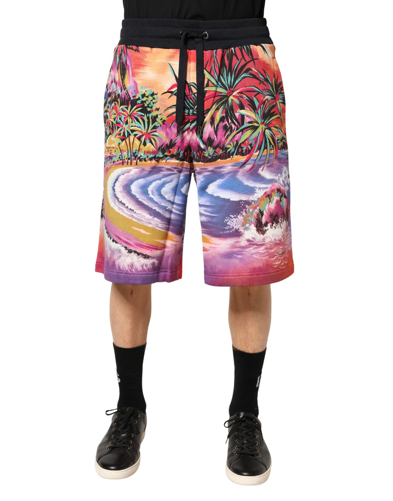 Bermuda en coton à imprimé graphique multicolore Dolce &amp; Gabbana