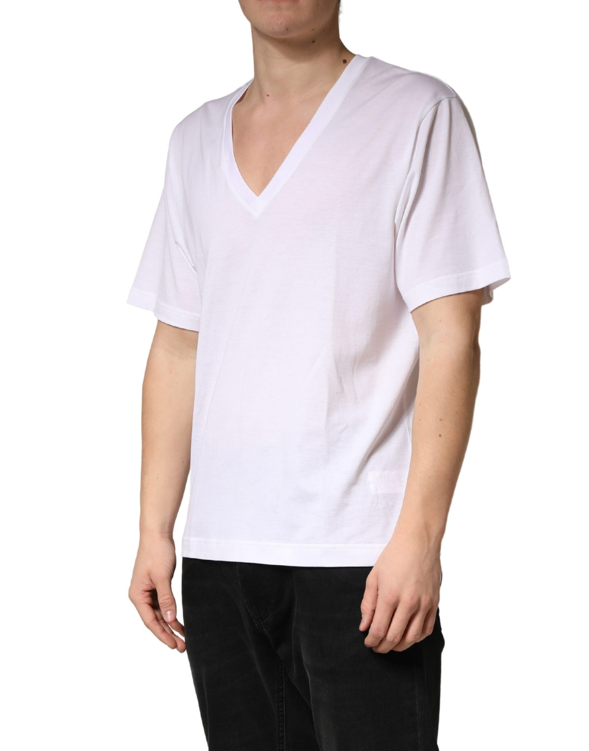 T-shirt Dolce &amp; Gabbana blanc en coton uni à col en V pour homme