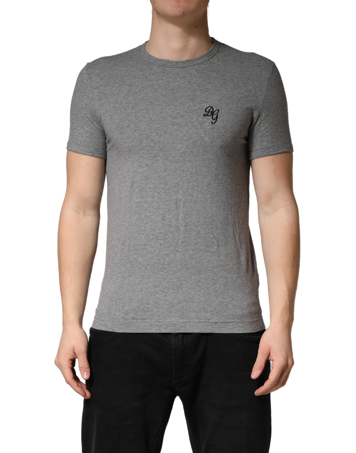 T-shirt Dolce &amp; Gabbana gris à col rond avec logo DG pour homme