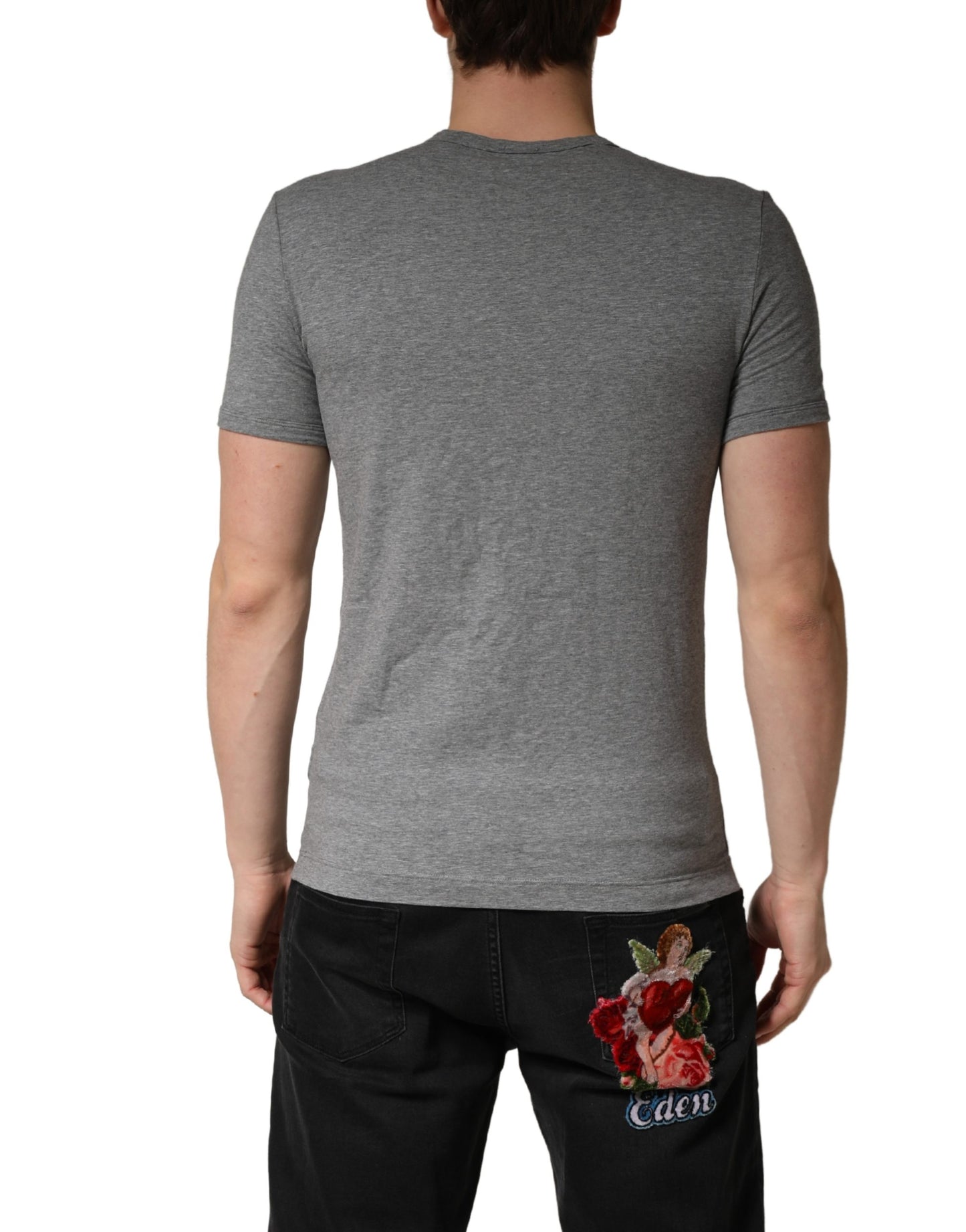 T-shirt Dolce &amp; Gabbana gris à col rond avec logo DG pour homme