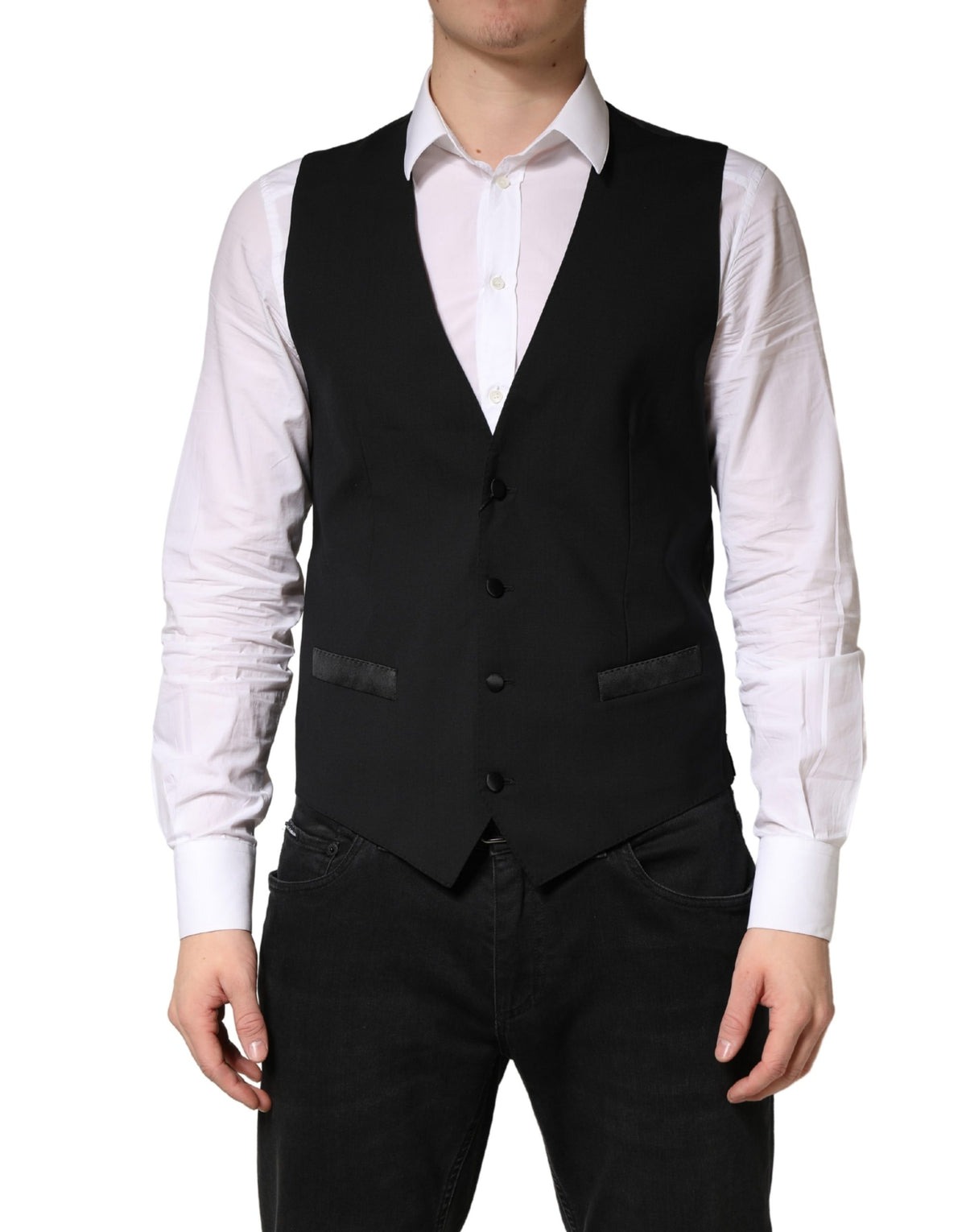 Dolce & Gabbana Black Wool Dress Waistcoat for Men