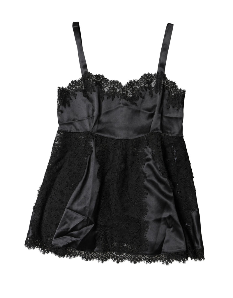 Dolce & Gabbana Black Silk Lace Trim Lingerie Top