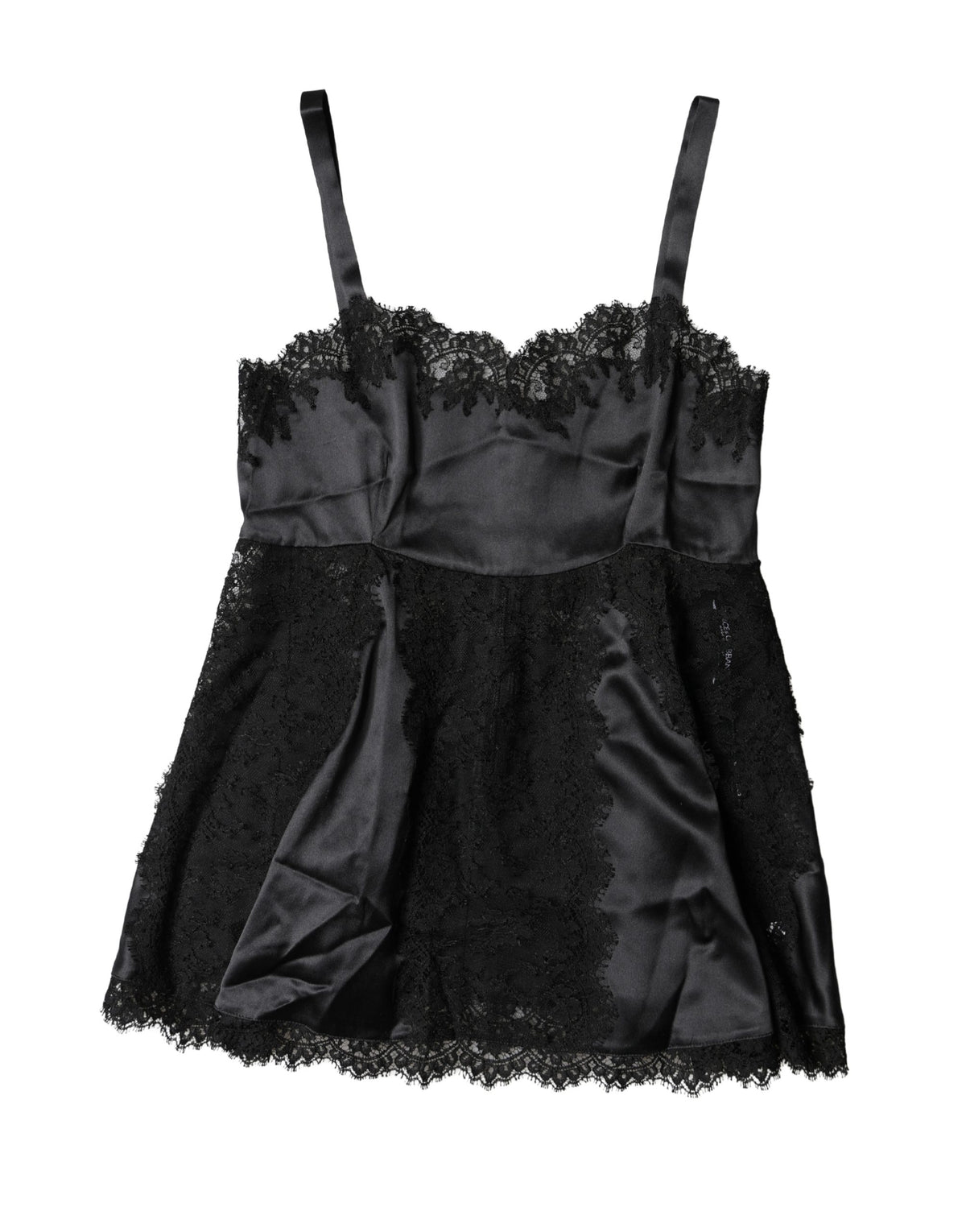 Dolce & Gabbana Black Silk Lace Trim Lingerie Top