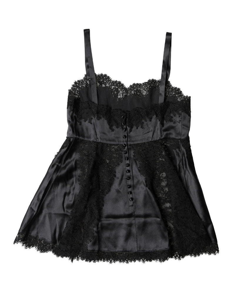 Dolce & Gabbana Black Silk Lace Trim Lingerie Top