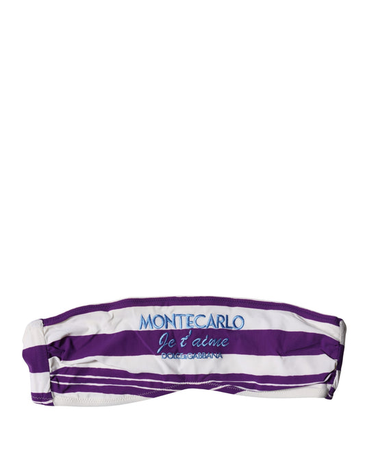Dolce & Gabbana Purple White Stripes Bandeau Swimwear
