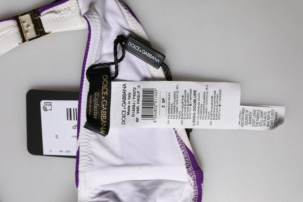 Dolce & Gabbana Purple White Stripes Bandeau Swimwear