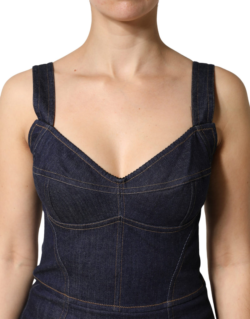 Dolce & Gabbana Dark Blue Cotton Denim Sheath Midi Dress