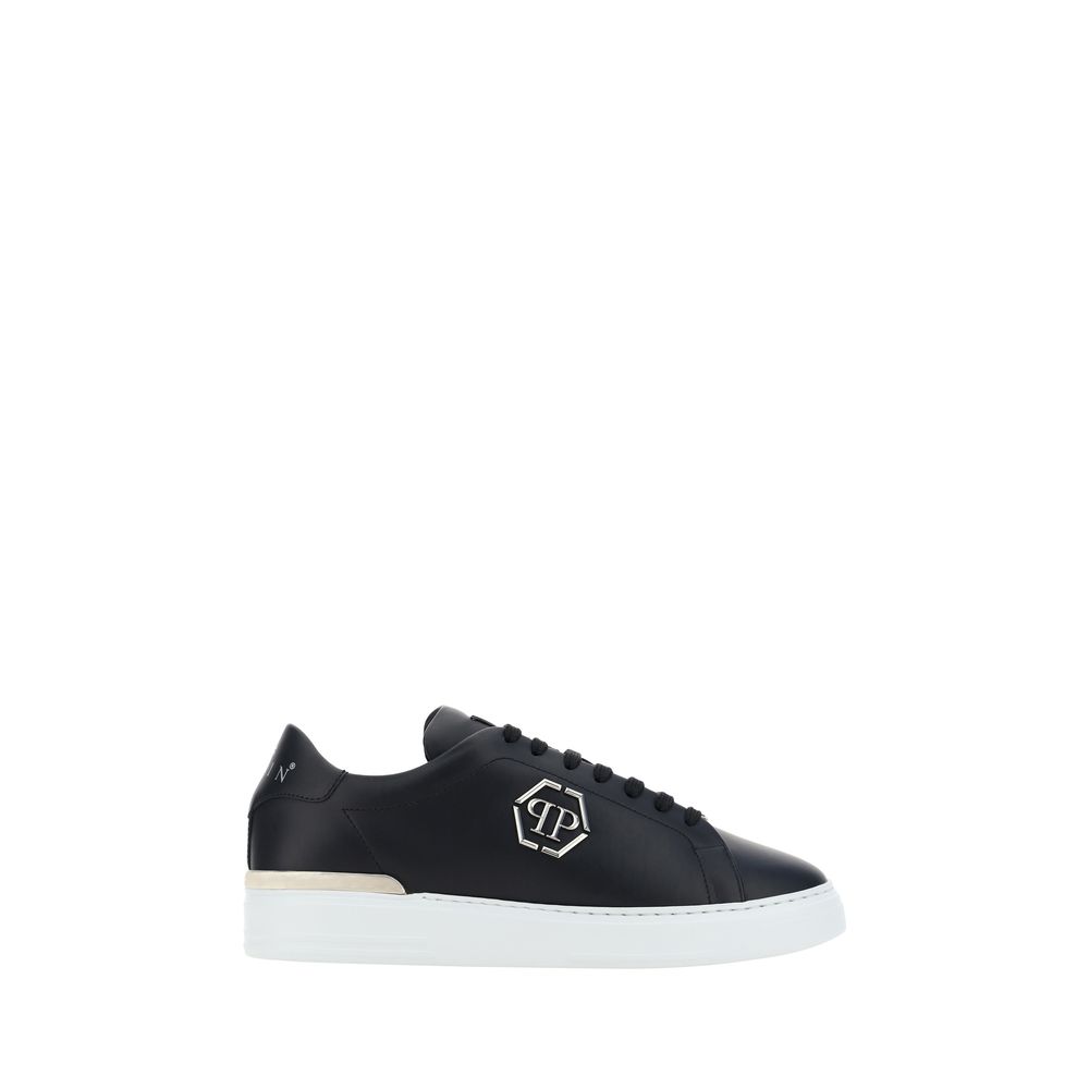 Philipp Plein Calfskin Hexagon Black Low Top Sneakers for Men