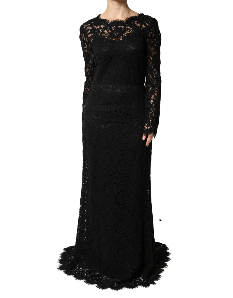 Dolce & Gabbana Black Lace Long Sleeves Maxi Dress