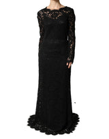 Dolce & Gabbana Black Lace Long Sleeves Maxi Dress