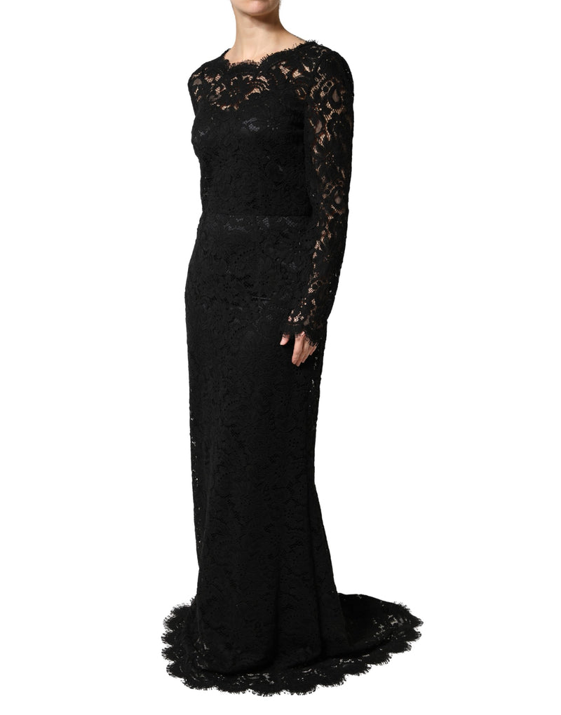Dolce & Gabbana Black Lace Long Sleeves Maxi Dress