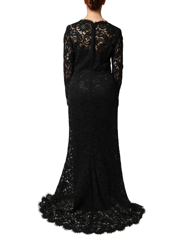 Dolce & Gabbana Black Lace Long Sleeves Maxi Dress