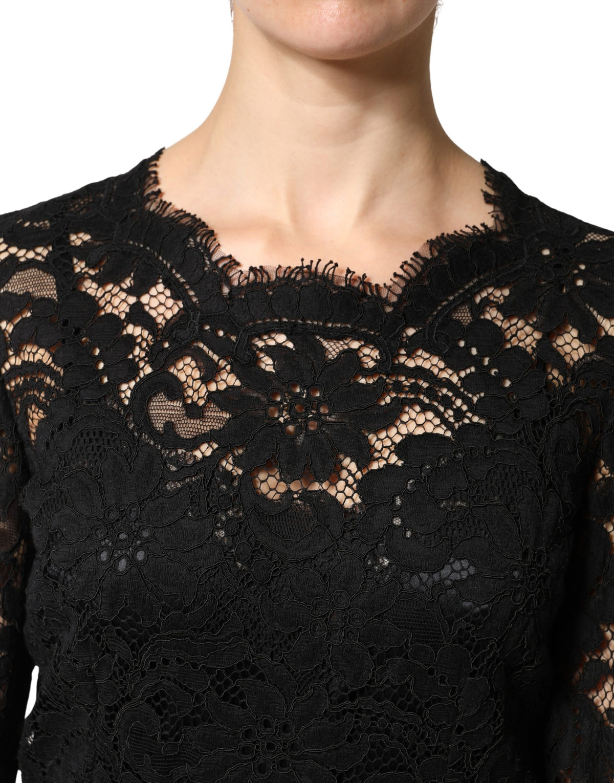 Dolce & Gabbana Black Lace Long Sleeves Maxi Dress