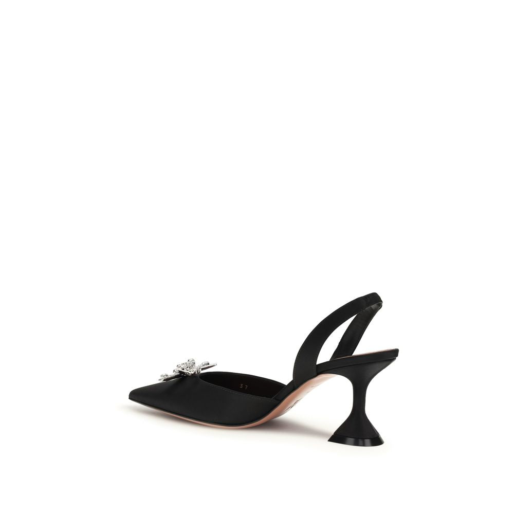 Amina Muaddi Black Silk Pumps