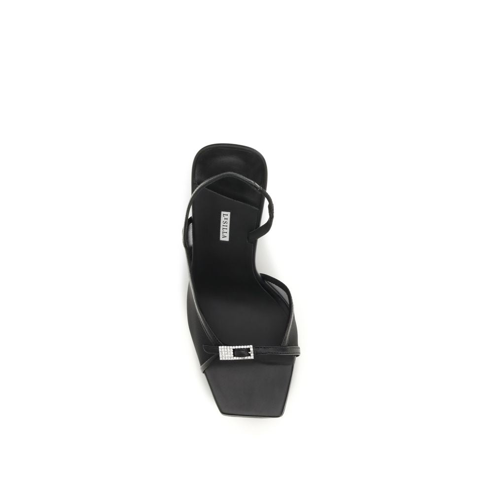 LE SILLA Vittoria Black Calf Leather Stiletto Heel Sandals