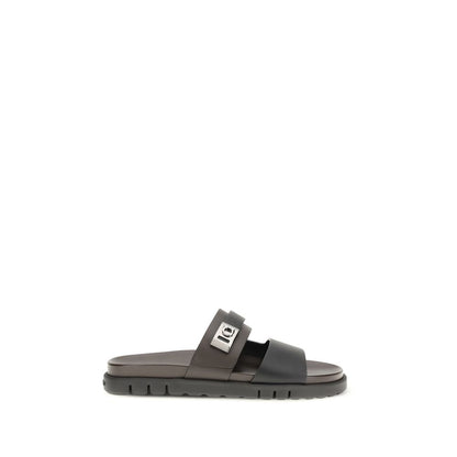 Ferragamo Black Calf Leather Bos Taurus Strap-On Sandals