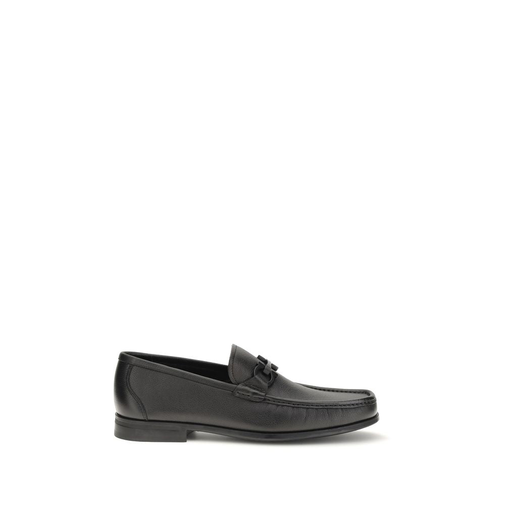 Ferragamo Black Calf Leather Bos Taurus Slip-On Loafers