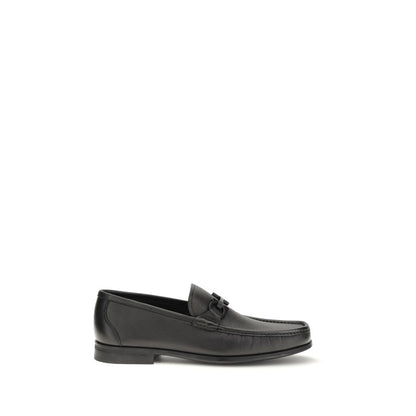 Ferragamo Black Calf Leather Bos Taurus Slip-On Loafers