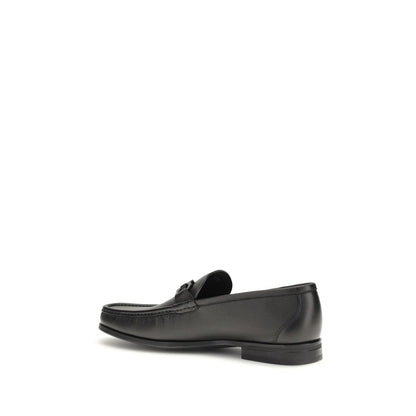 Ferragamo Black Calf Leather Bos Taurus Slip-On Loafers