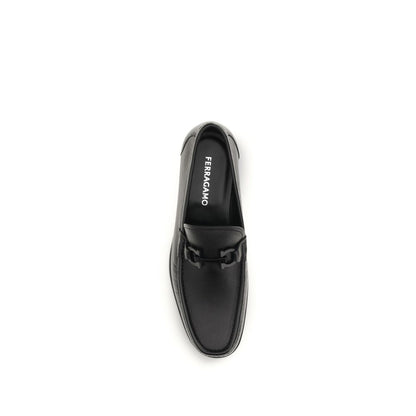 Ferragamo Black Calf Leather Bos Taurus Slip-On Loafers