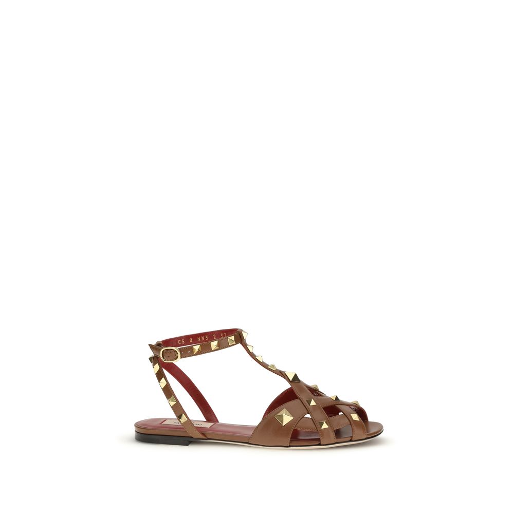 Sandales Studdy en Cuir de Chèvre Marron pour Femmes - Valentino Garavani