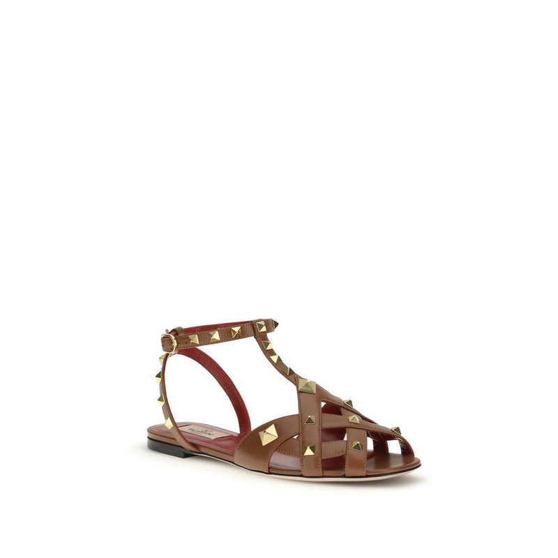 Valentino Garavani Brown Goatskin Studdy Sandals for Women
