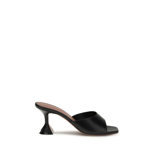 Amina Muaddi Black Calf Leather Bos Taurus Stiletto Heel Sandals