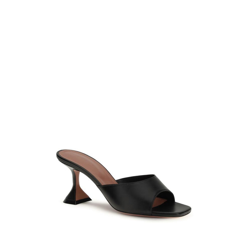 Amina Muaddi Black Calf Leather Lupita Stiletto Heel Sandals