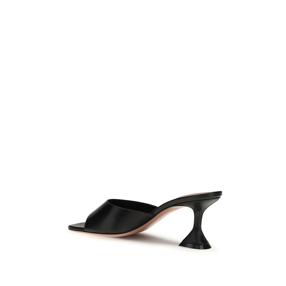 Amina Muaddi Black Calf Leather Lupita Stiletto Heel Sandals