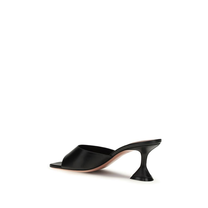 Amina Muaddi Black Calf Leather Lupita Stiletto Heel Sandals