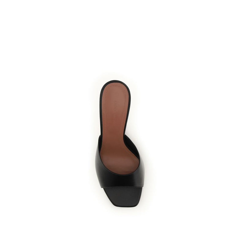 Amina Muaddi Black Calf Leather Lupita Stiletto Heel Sandals