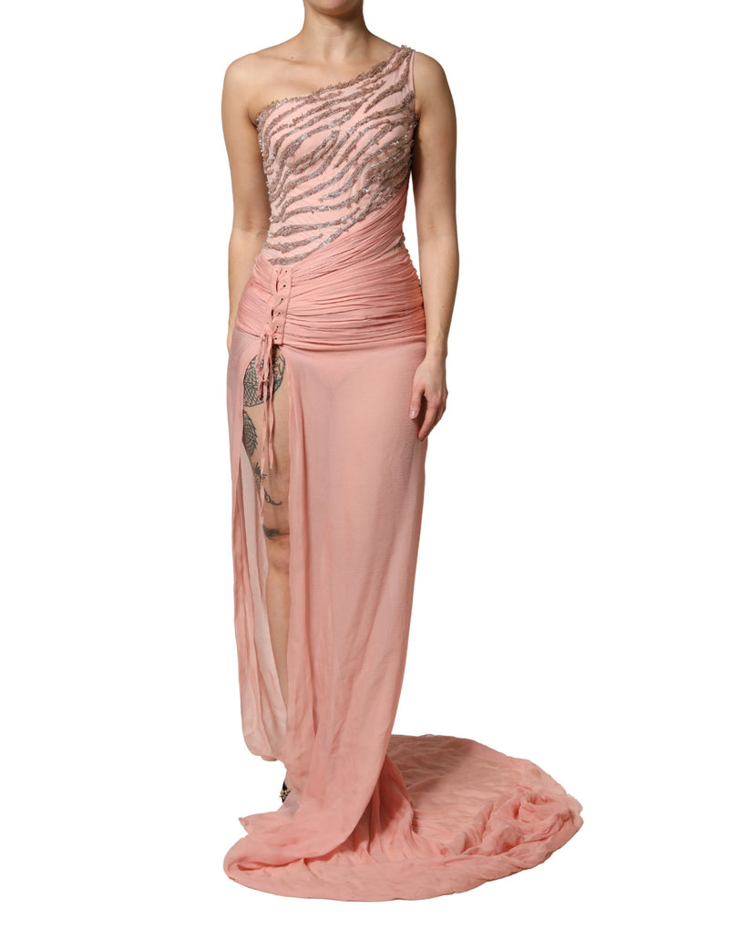 Robe Maxi Rose Embellie à Épaule Dénudée Dolce & Gabbana