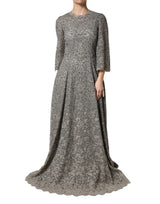 Robe Maxi à Manches Longues en Dentelle Grise Dolce & Gabbana